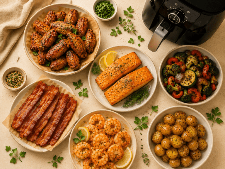 air fryer cheat sheet cooking times and temperatures for 50 foods
